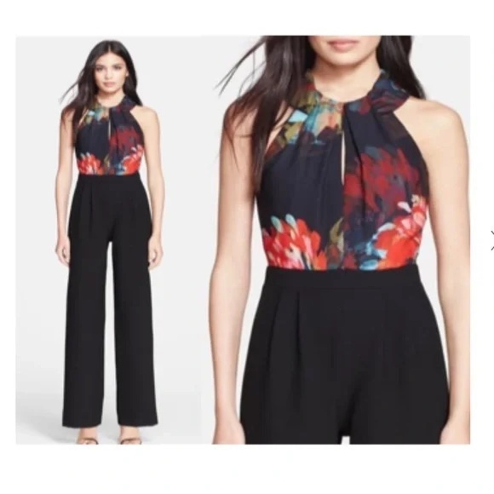 Revolve Trina Turk Jumpsuit High Neck Floral Wide Leg Holiday Party Perfect Sz O